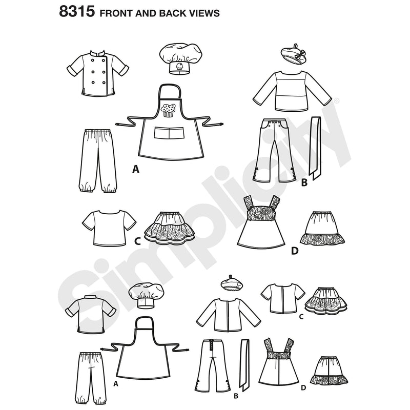 Simplicity Parisian doll paper patterns for 18 inch dolls, UK version
