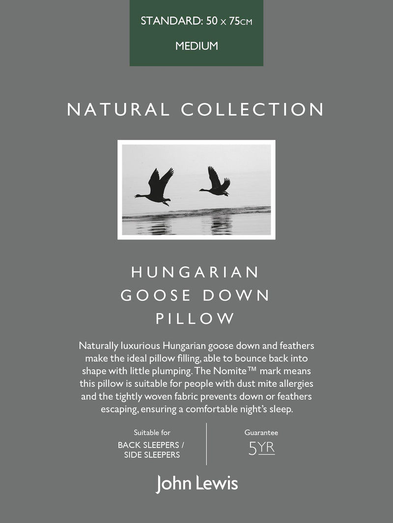 John Lewis natural Hungarian goose down standard pillow, medium, UK version