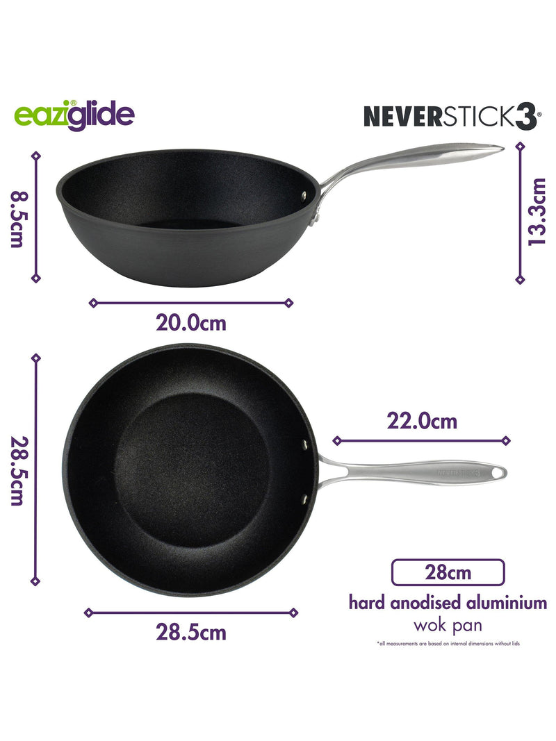 Eaziglide Neverstick3 Professional Non-Stick Wok 28cm - British product