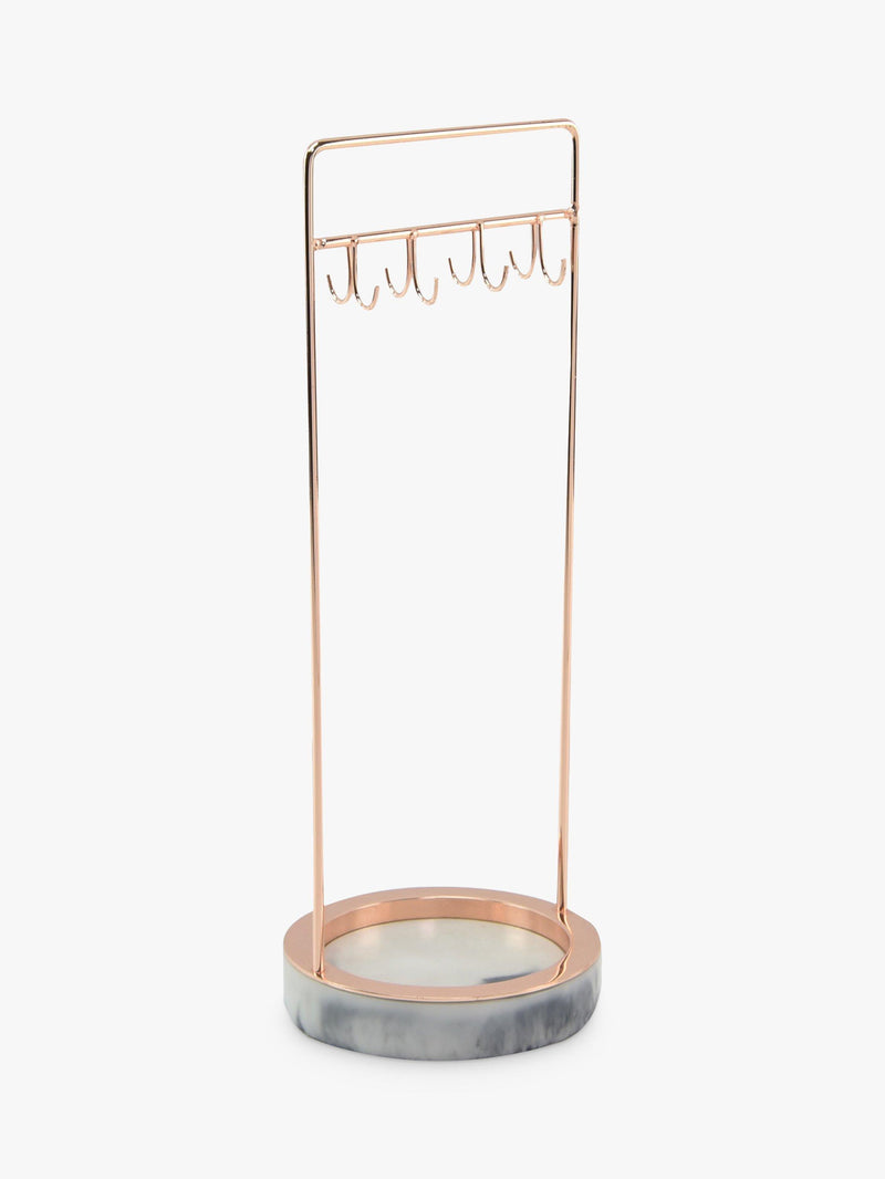 Stackers 8-hook jewellery stand with marble effect base in rose gold (British brand)