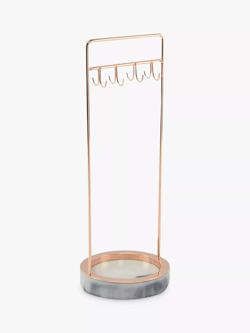 Stackers 8-hook jewellery stand with marble effect base in rose gold (British brand)
