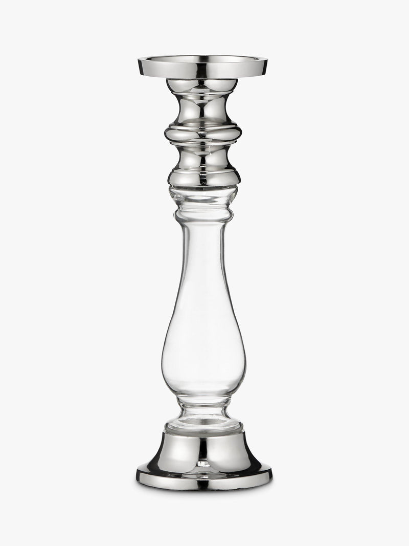 Glass and Aluminium Art-Deco Pillar Candle Holder 30cm