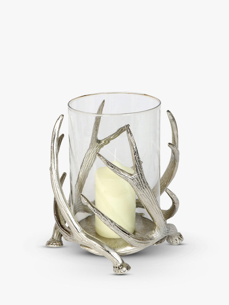 Culinary Concepts stag antler hurricane lamp silver, imported from the UK