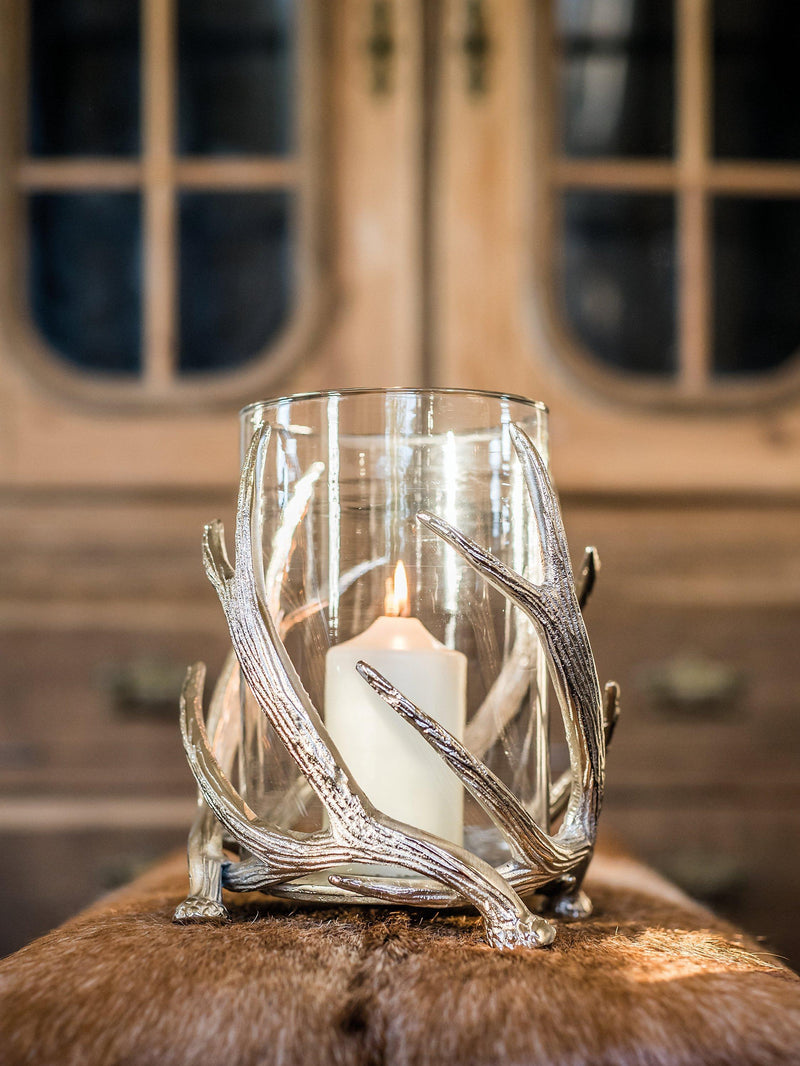 Culinary Concepts stag antler hurricane lamp silver, imported from the UK
