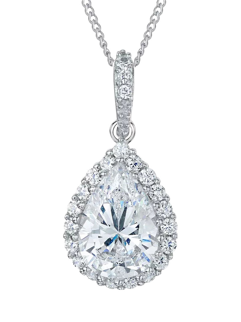Jools by Jenny Brown cubic zirconia teardrop pendant necklace silver - British product