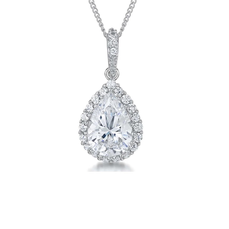 Jools by Jenny Brown cubic zirconia teardrop pendant necklace silver - British product