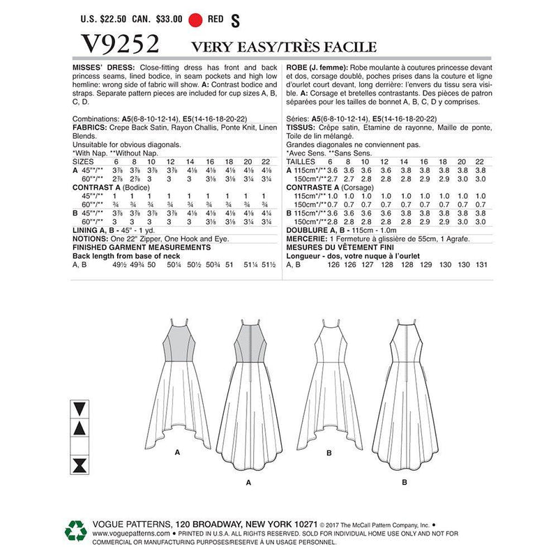 Vogue women's dress sewing pattern 9252 (British brand)