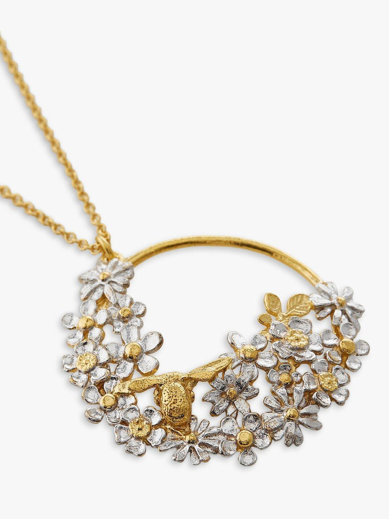 Alex Monroe flower and bee spring pendant necklace gold (British brand)