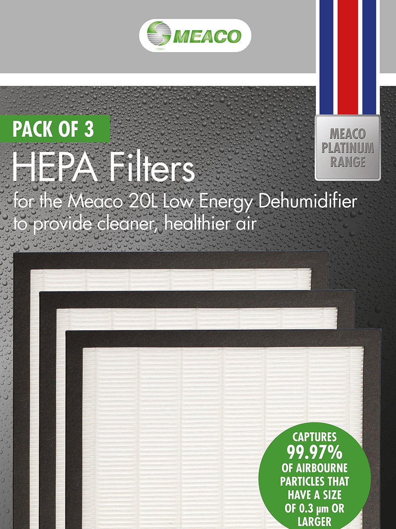 Meaco HEPA filter pack for 20L dehumidifier pack of 3 (British brand)