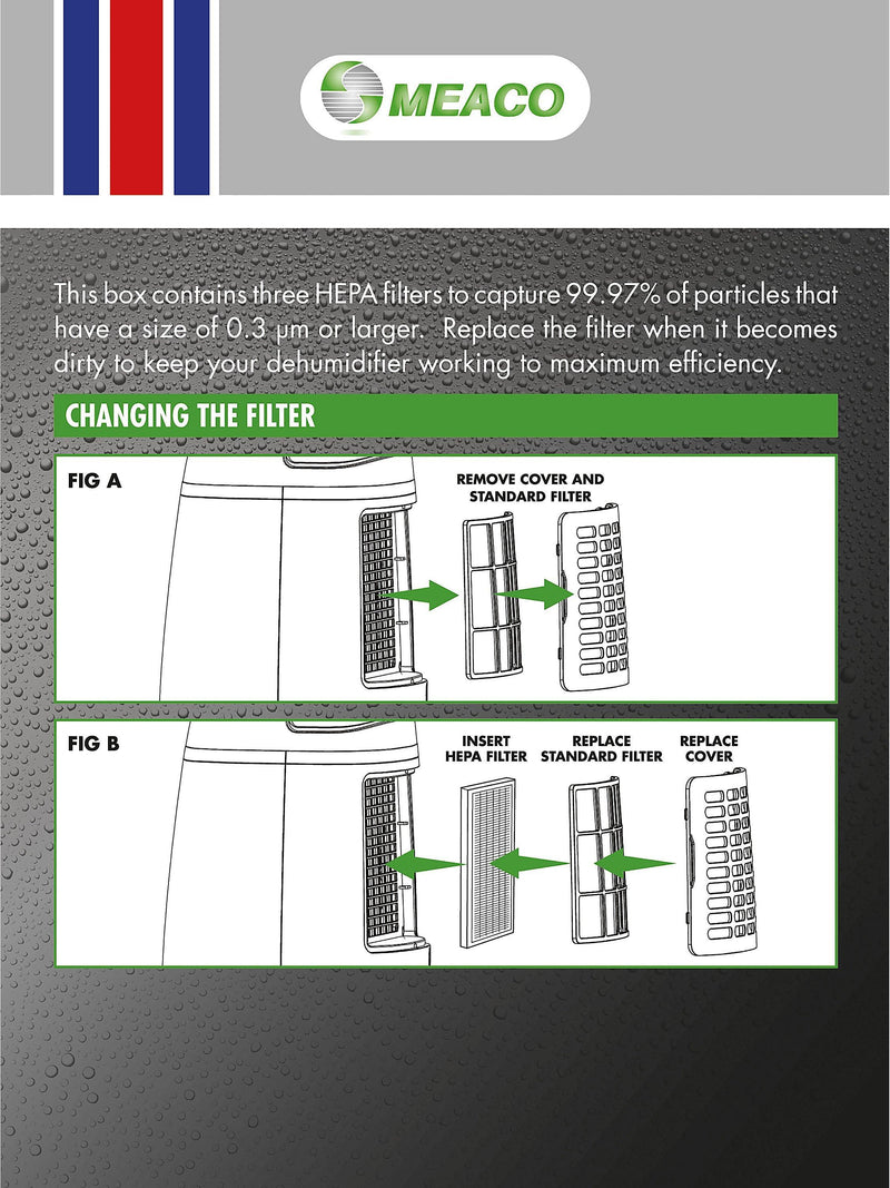 Meaco HEPA filter pack of 3 for dehumidifier - British product