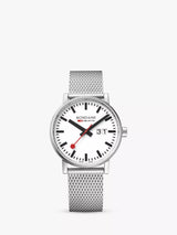 John Lewis Mondaine Evo 2 40mm Date Mesh Bracelet Watch, Silver/White- Buy online at McGrocer