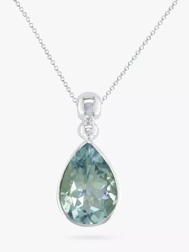 E.W Adams 9ct White Gold Teardrop Pendant Necklace, Aquamarine
