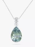E.W Adams 9ct White Gold Teardrop Pendant Necklace, Aquamarine