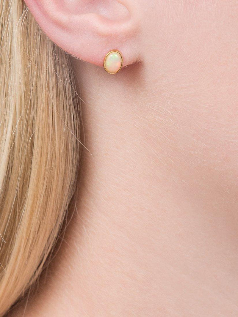 E.W Adams 9ct gold oval stud earrings with opal stone, imported from the UK