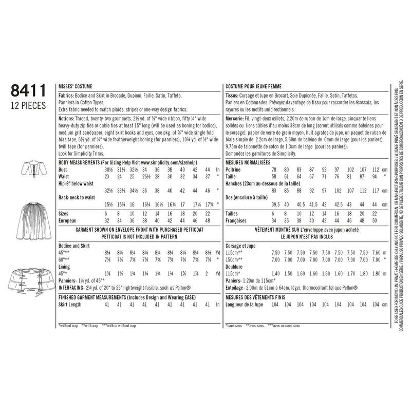 Simplicity 8411 costume dress sewing pattern (British brand)