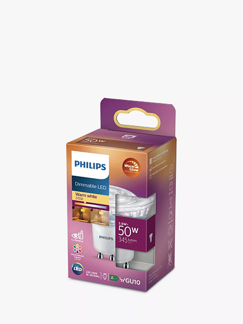 Philips 3.8W GU10 LED warm glow bulb (British brand)