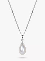 John Lewis E.W Adams 9ct White Gold Diamond and Pearl Pendant Necklace- Buy online at McGrocer