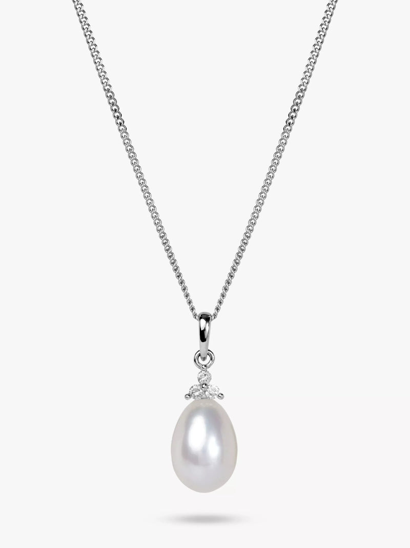 E.W Adams pendant necklace with diamond and pearl in 9ct white gold, imported from the UK