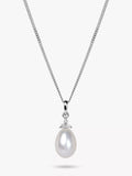 E.W Adams pendant necklace with diamond and pearl in 9ct white gold, imported from the UK
