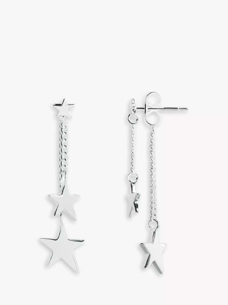 Joma Jewellery silver star drop earrings with chain pendants, UK version