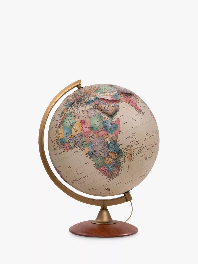 Nova Rico Colombo illuminated globe 30cm walnut pedestal, imported from the UK