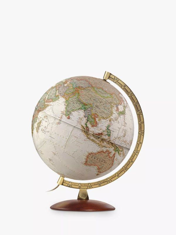 Executive Brass Edge Illuminated Globe with Antique Finish, 30cm Brown