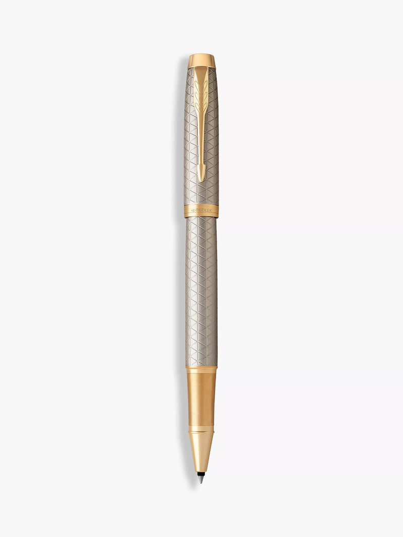 PARKER IM Premium Chiselled Rollerball Pen, grey gold-effect trim, imported from the UK
