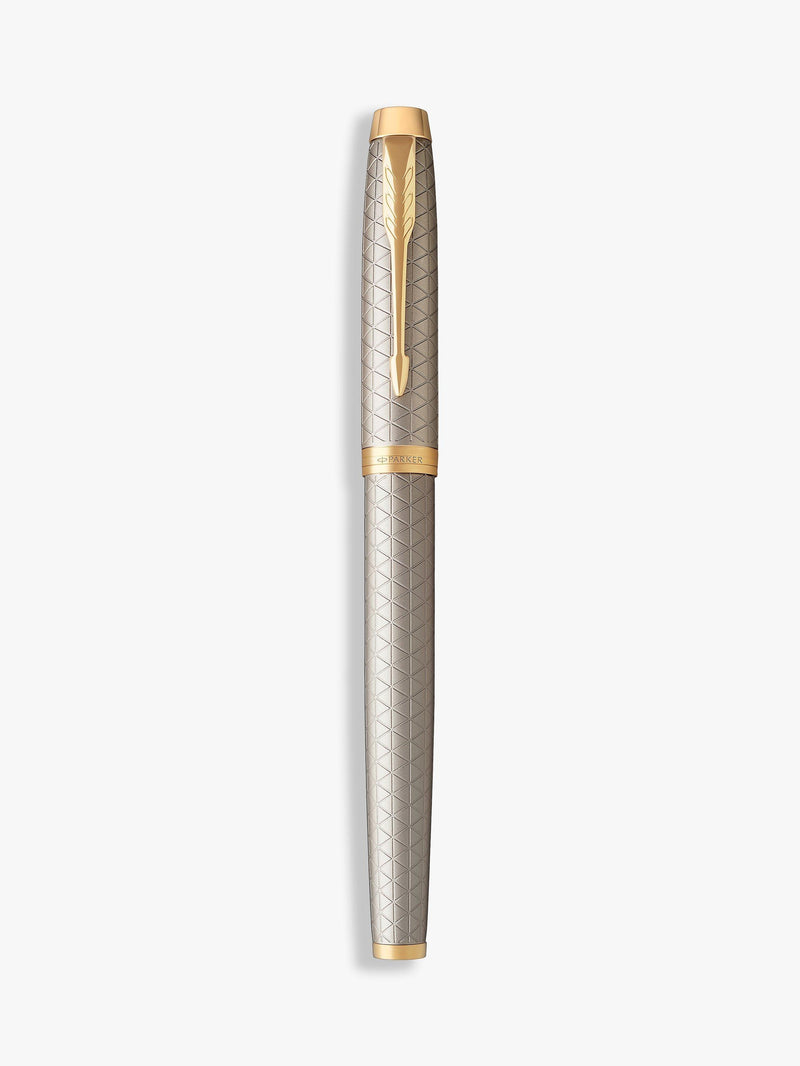PARKER IM Premium Chiselled Rollerball Pen, grey gold-effect trim, imported from the UK