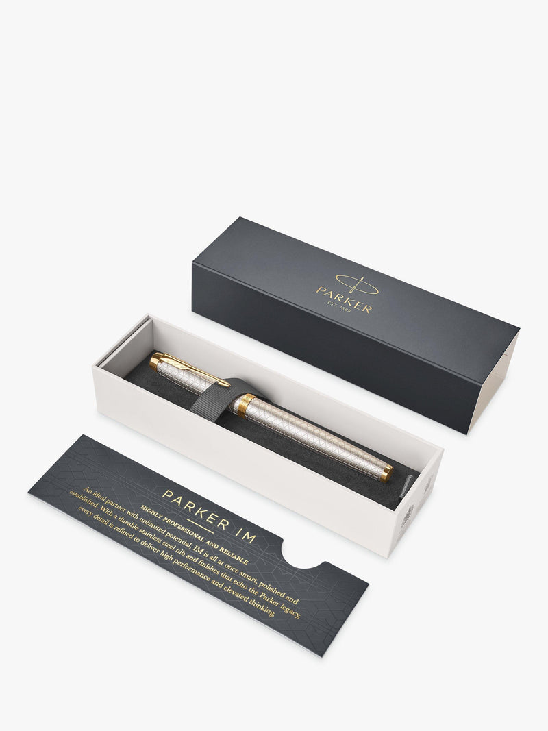 PARKER IM Premium Chiselled Rollerball Pen, grey gold-effect trim, imported from the UK