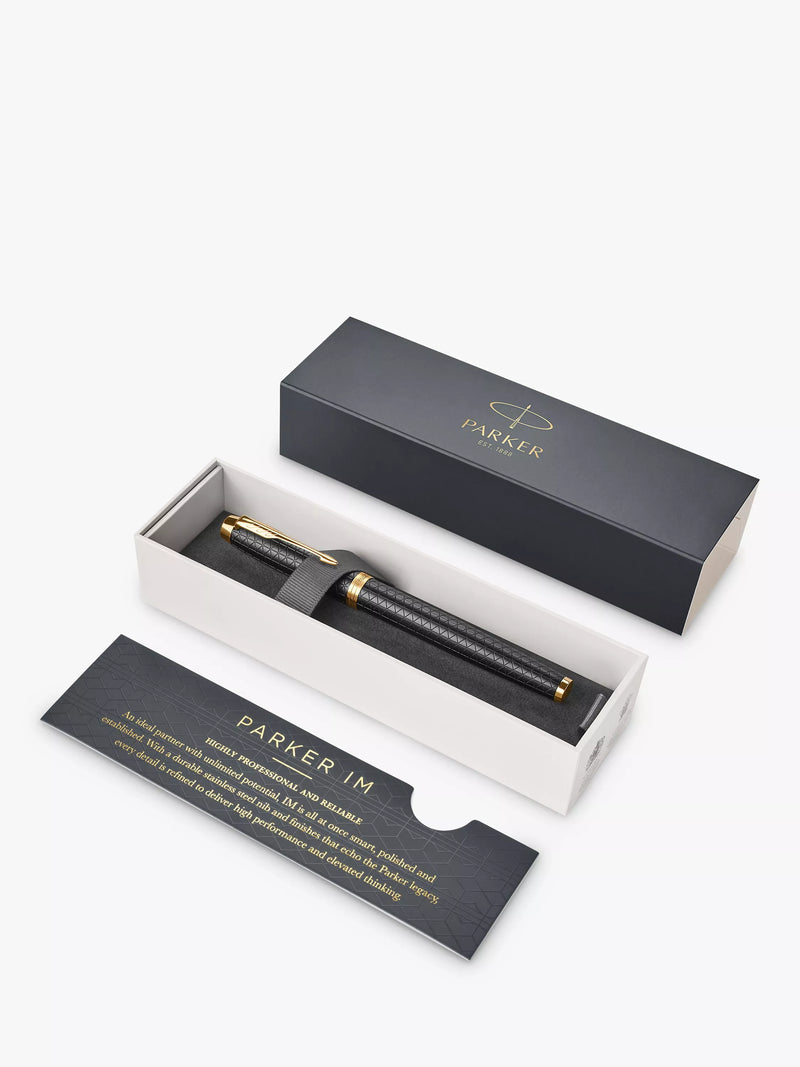 Parker IM Premium Chiselled Rollerball Pen in Black, imported from the UK