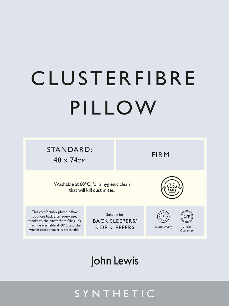 John Lewis standard firm pillow with synthetic clusterfibre filling, UK version