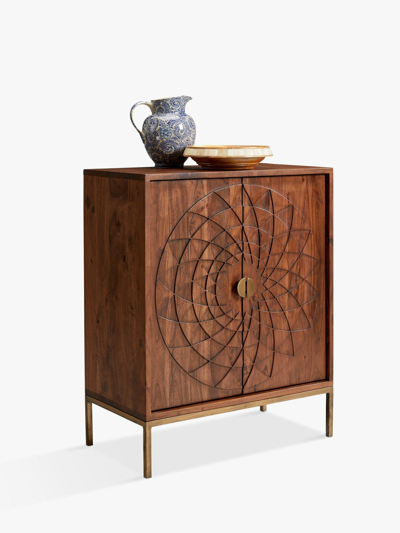 John Lewis Array wood storage cabinet, carved mandala pattern - British product