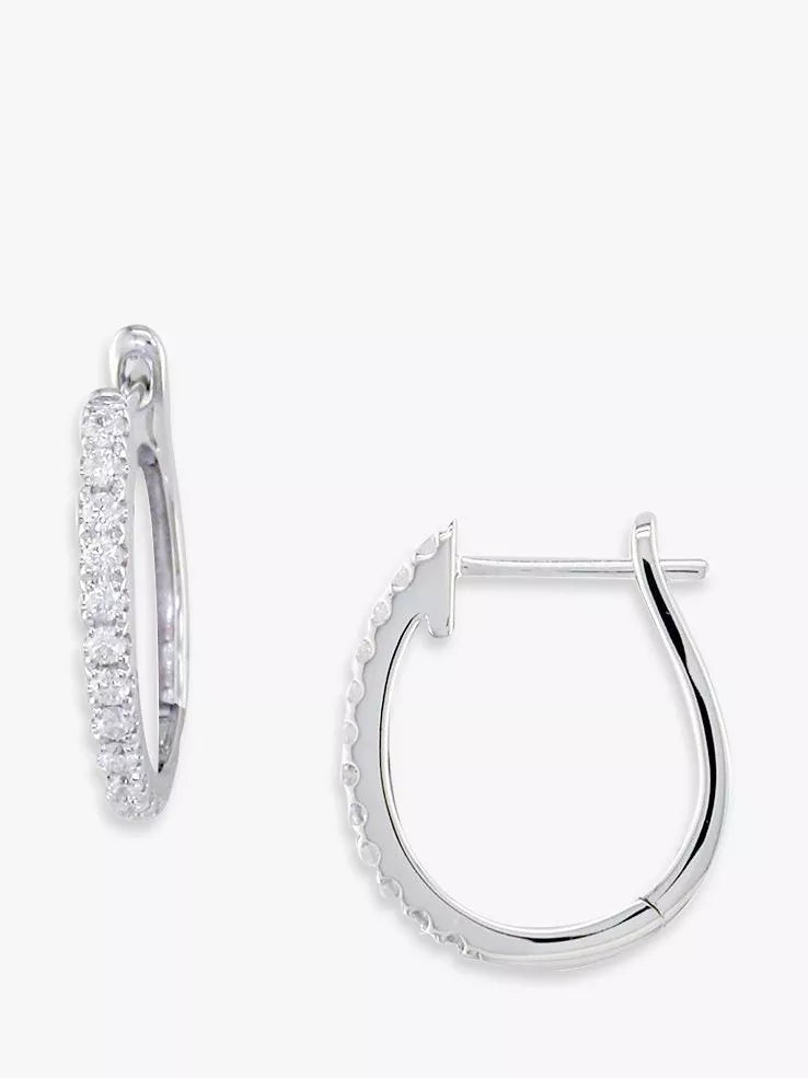 E.W Adams 18ct white gold diamond hoop earrings - British product