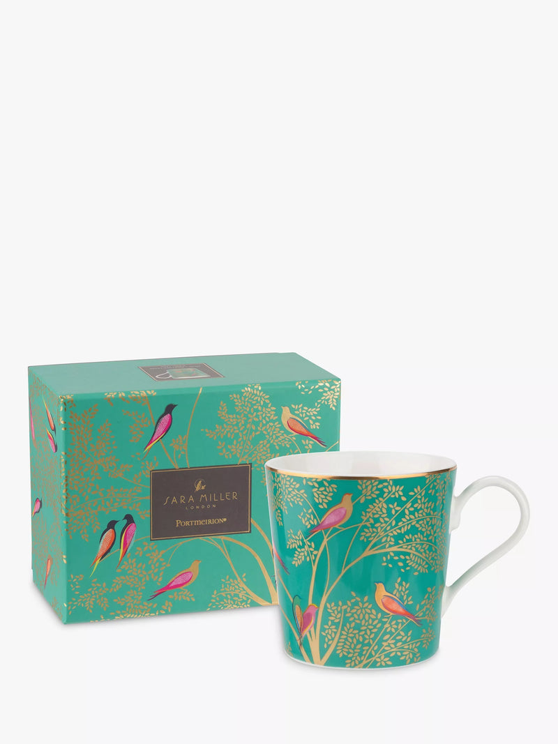 Sara Miller Chelsea Collection birds mug green 340ml (British brand)