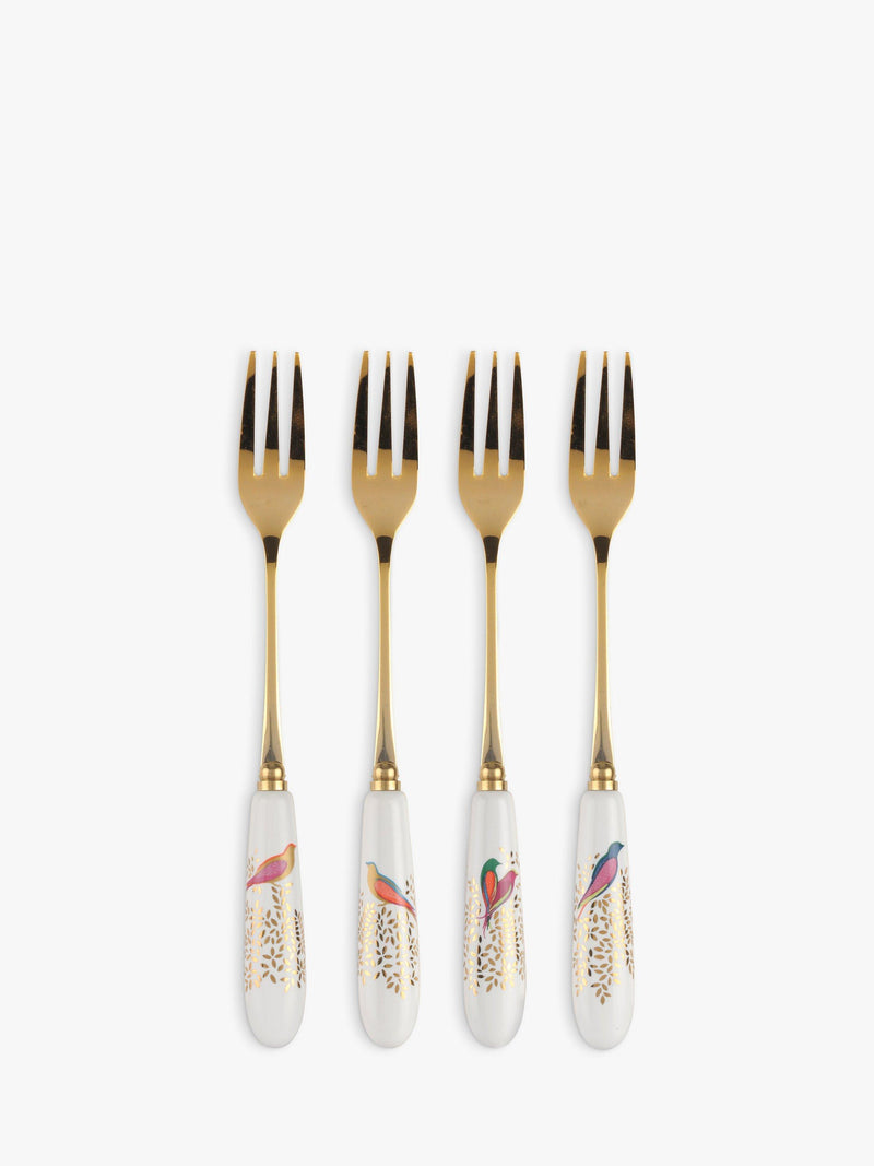 Sara Miller assorted bird motif pastry forks, set of 4 (British brand)