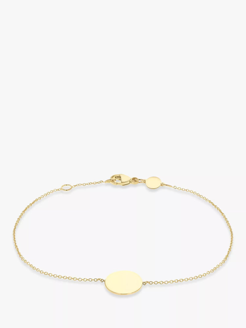 IBB 9ct gold disc initial bracelet, imported from the UK