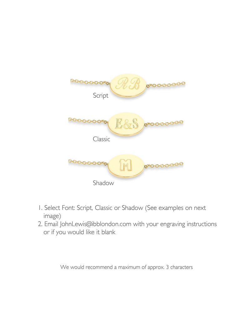 IBB 9ct gold disc initial bracelet, imported from the UK