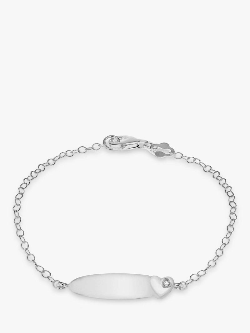 IBB personalised sterling silver children's ID bracelet with cubic zirconia heart, UK version