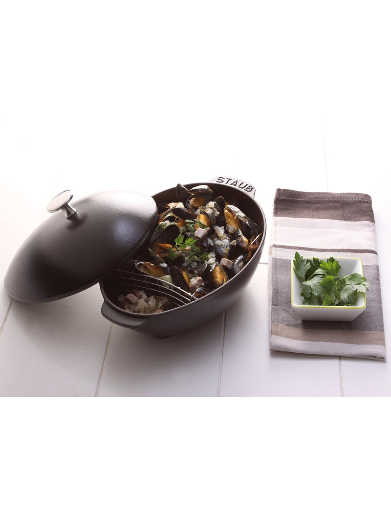 STAUB Cast Iron Mussel Pot Black 25cm, imported from the UK