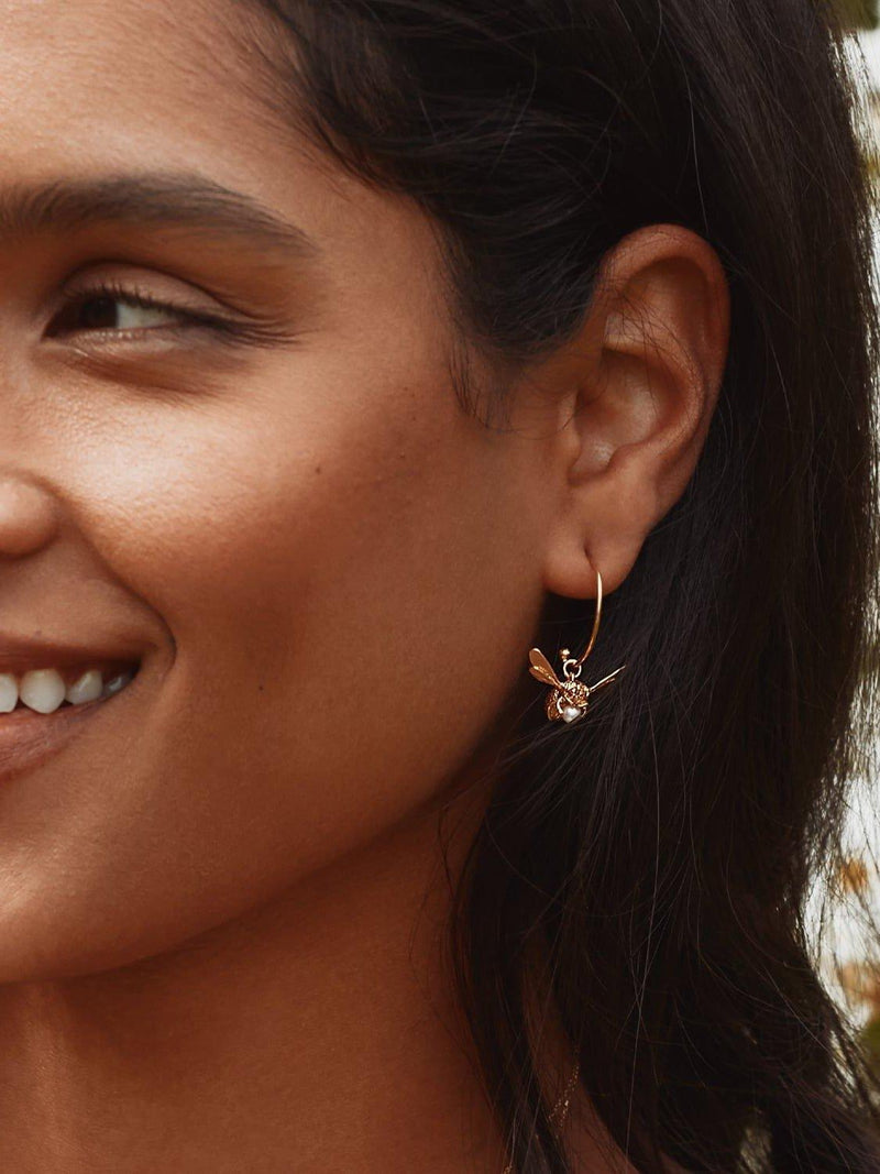 Alex Monroe gold plated hoop earrings with freshwater pearl, imported from the UK