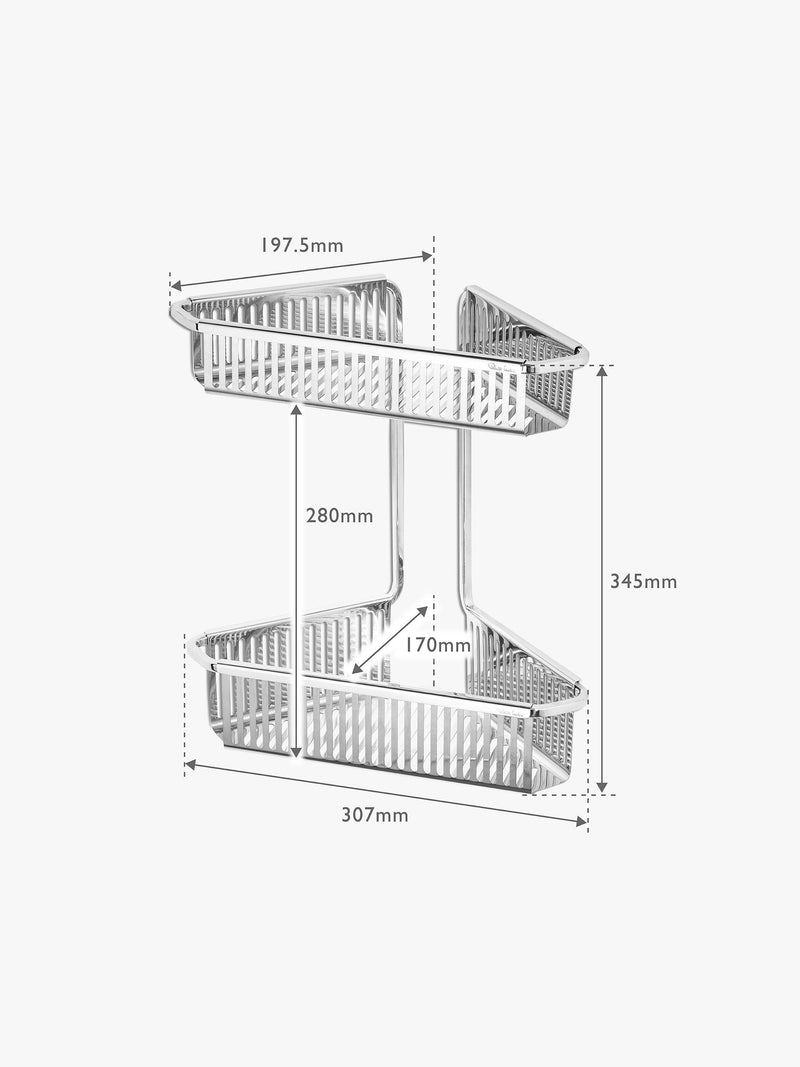 Robert Welch Burford double corner shower basket stainless steel - British product