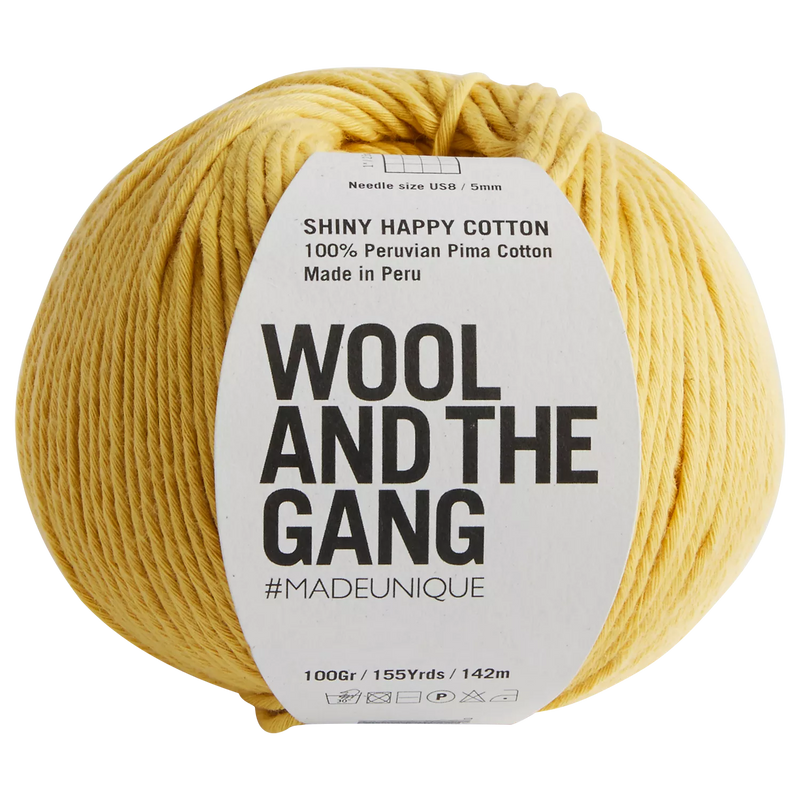 Wool And The Gang Shiny Happy Cotton Knitting and Crochet Yarn, 100g, Chalk Yellow