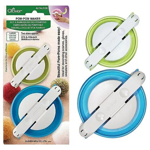 Clover pom pom makers large pack of 2 blue green (British brand)