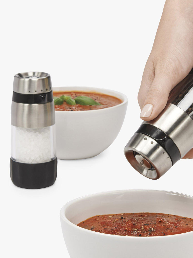 OXO salt and pepper grinders set stainless steel acrylic (British brand)
