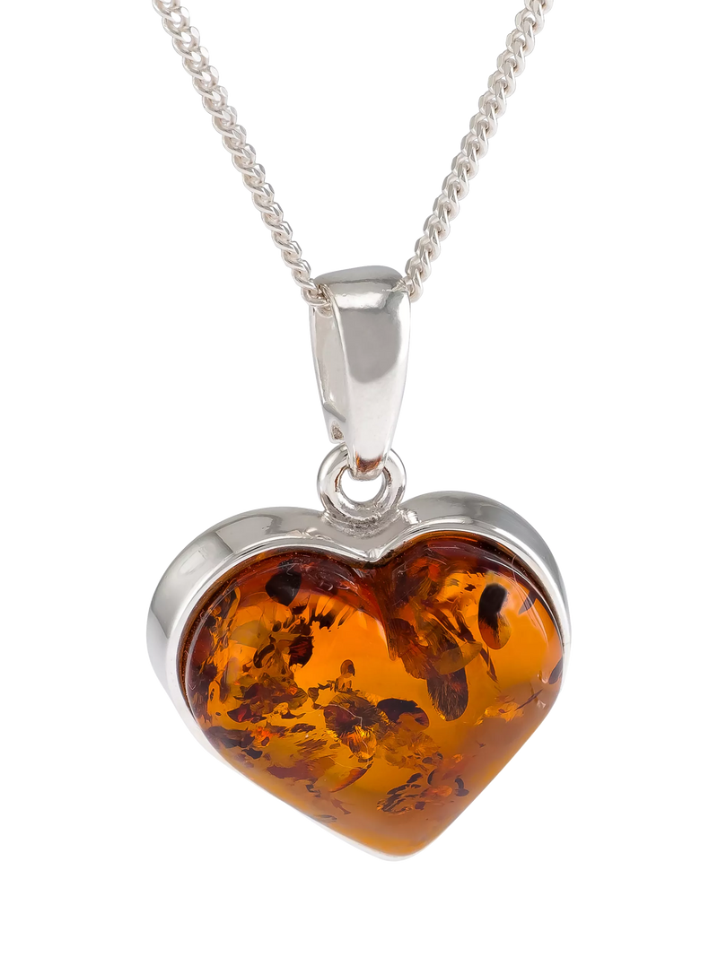 Be-Jewelled amber heart pendant necklace sterling silver (British brand)