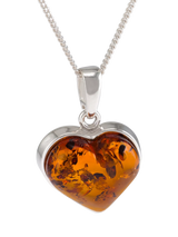 John Lewis Be-Jewelled Baltic Amber Heart Pendant Necklace, Silver and Cognac, 46cm Chain- Buy online at McGrocer