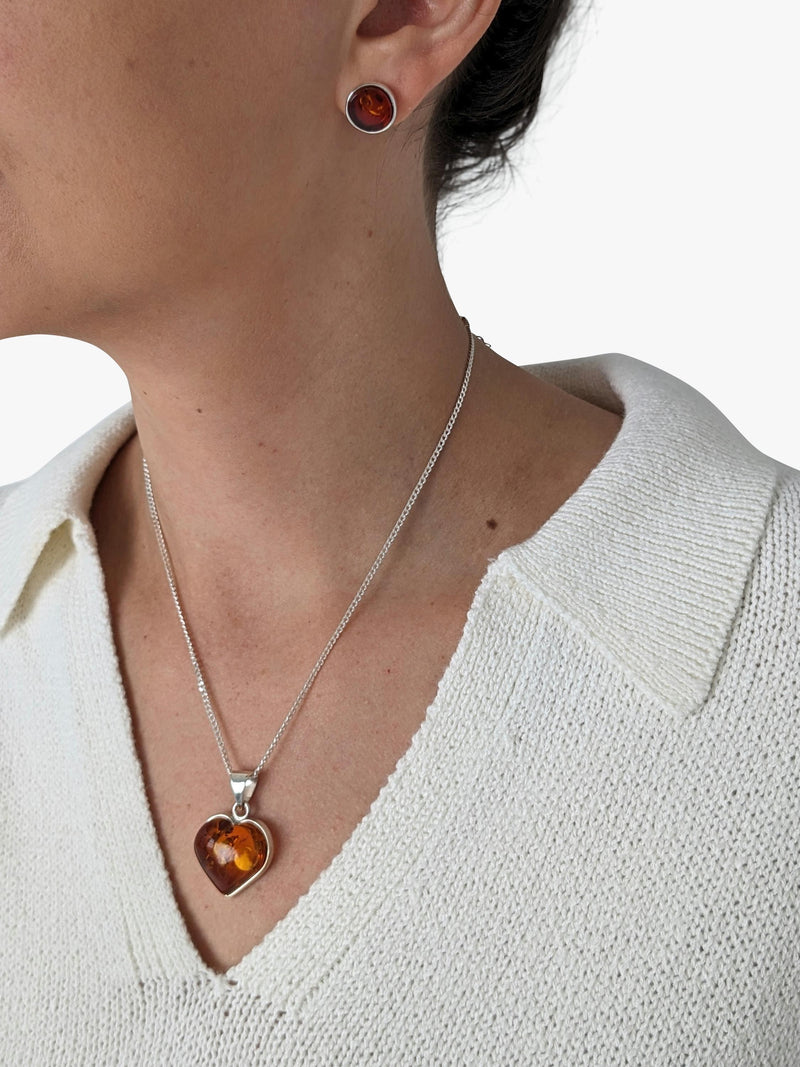 Be-Jewelled amber heart pendant necklace sterling silver (British brand)