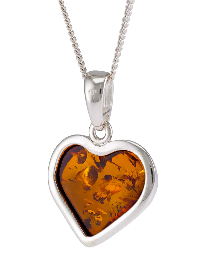 Be-Jewelled amber heart pendant necklace sterling silver (British brand)