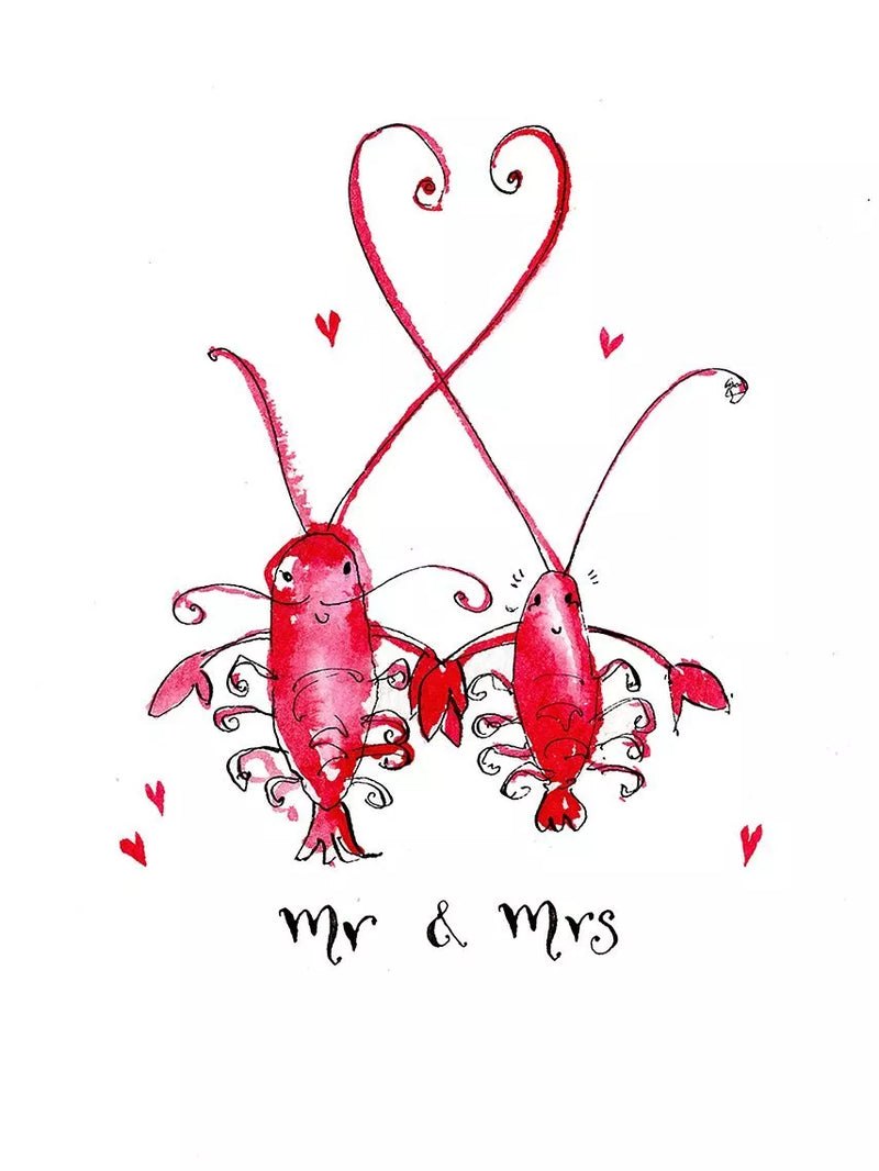 Louise Mulgrew Designs Mr and Mrs lobster wedding card, imported from the UK