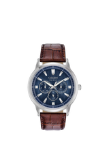 John Lewis Citizen BU2070-12L Men's Eco-Drive Chronograph Leather Strap Watch Blue Dial- Buy online at McGrocer